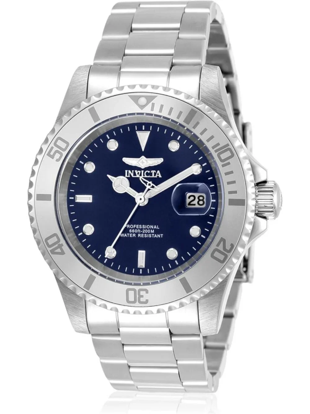 Men's 40mm Pro Diver Watch - Blue Dial, Silver Tone Stainless Steel, Water